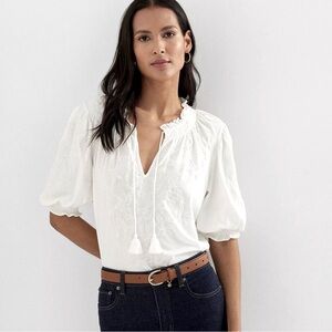 Ralph Lauren Cream Blouse with Embroidery